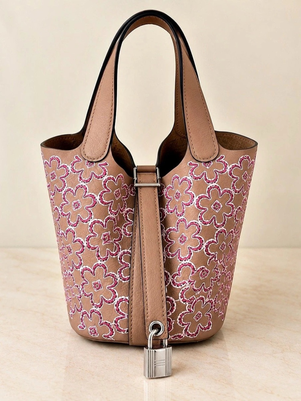 Hermès Micro Picotin Lock Bag Printed Swift with Flowers Tote